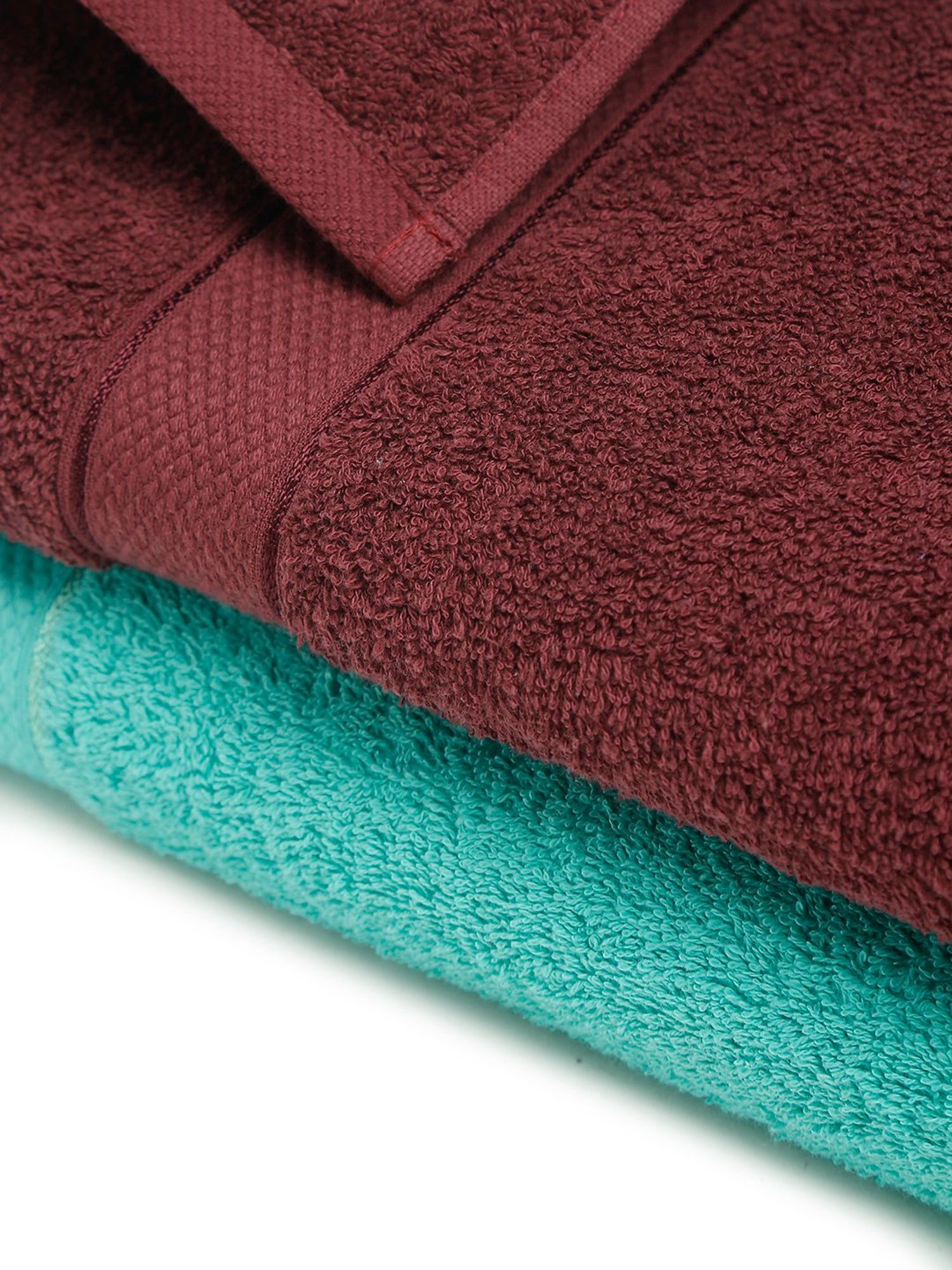 Creeva Sea Green & Wine 525 GSM Cotton Bath Towel Set of 2