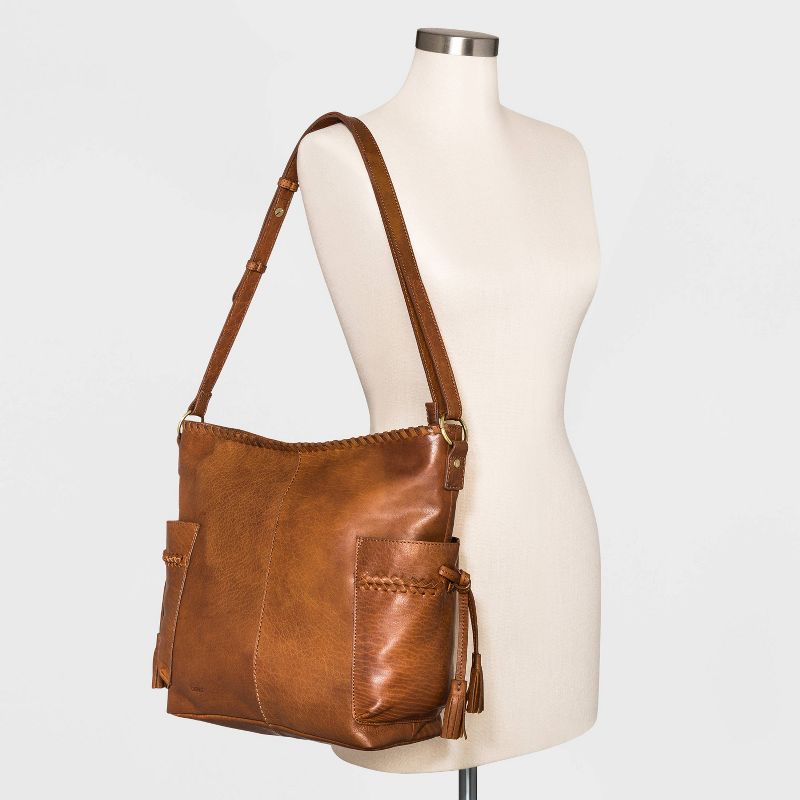 Bolo Zip Closure Barrow Tote Handbag - Brown