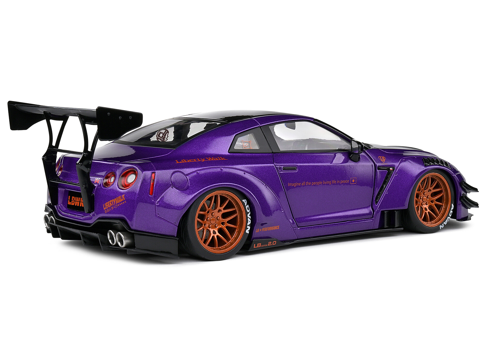 2022 Nissan Skyline GT-R (R35) Liberty Walk Body Kit 2.0 RHD (Right Hand Drive) Purple Metallic with Black Top and Carbon Hood "Purplezilla" 1/18 Diecast Model Car by Solido