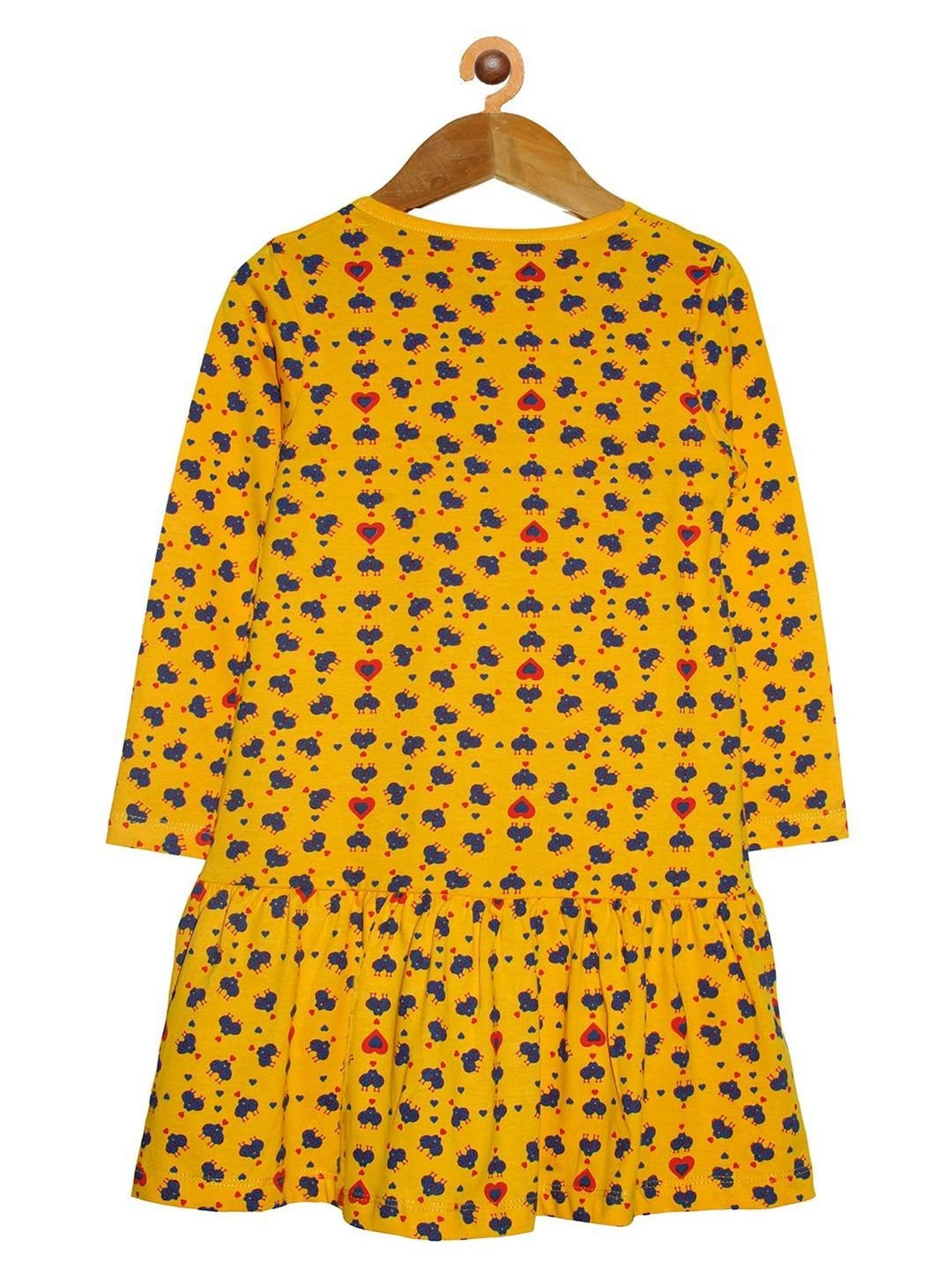 Kiddopanti Kids Yellow Printed Full Sleeves Dress