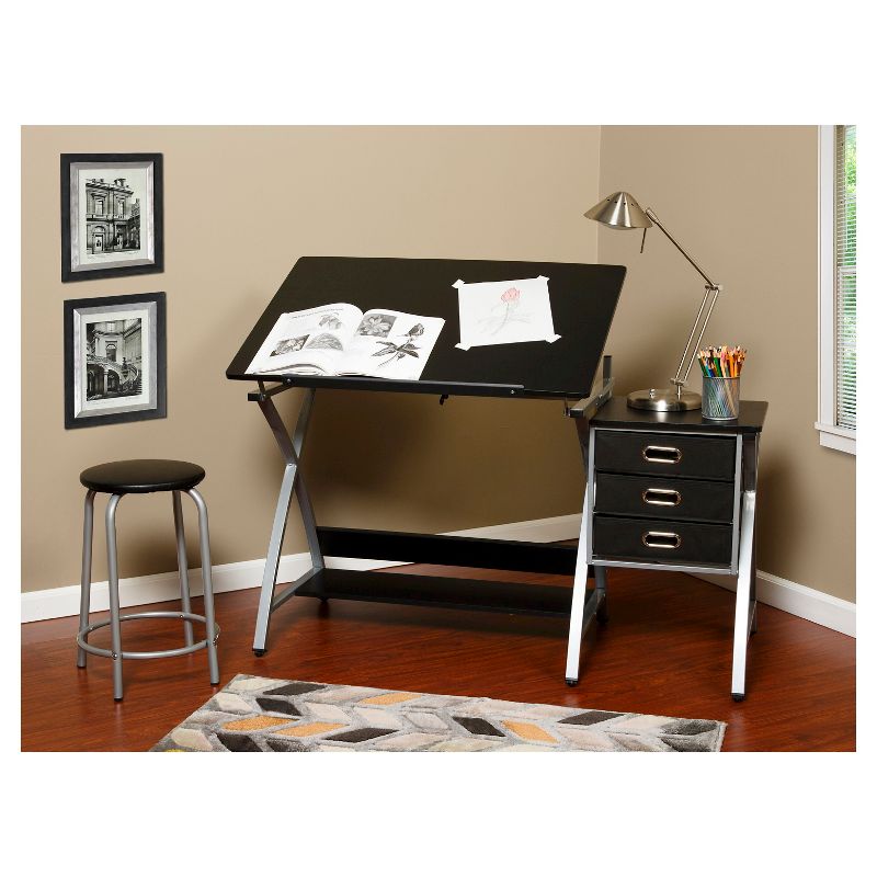 OneSpace 50-CS03 Craft Station with Stool in Black and Silver