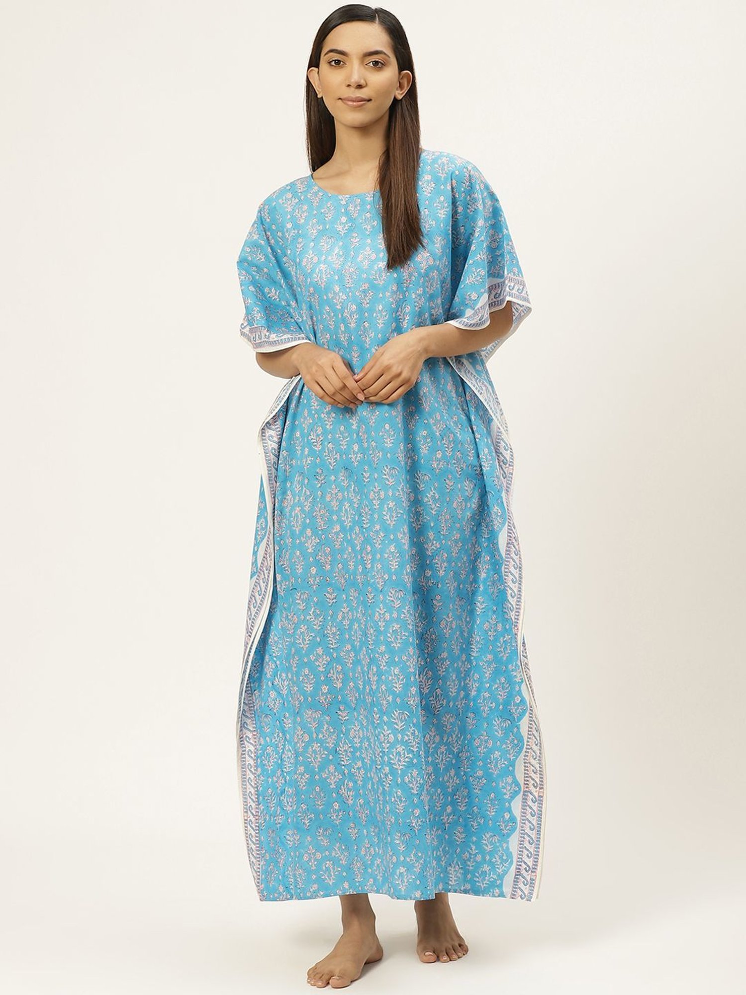 Prakrti Blue Cotton Printed Kaftan