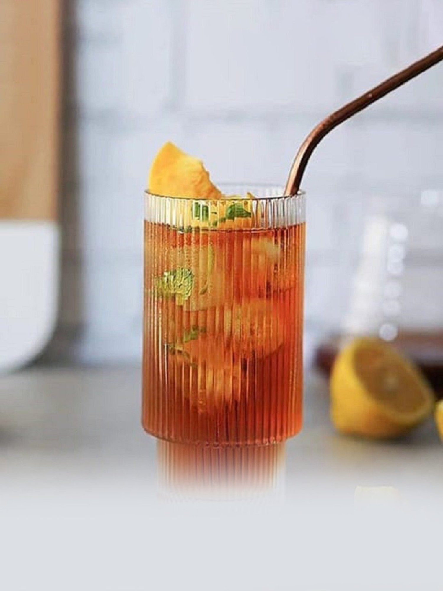 Melbify Ribbed Mojito Transparent Cocktail Glasses 330ml - Set of 6