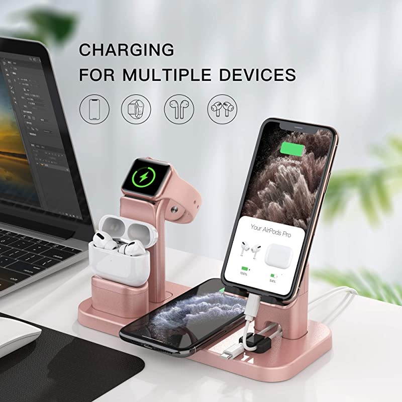 Wireless Charger Stand  4 in 1 Wireless Charging Station Dock Compatible with iPhone Series121111proXrXsXMax88Plus Apple Watch6543 AirPods Pro12iWatch Charger Required