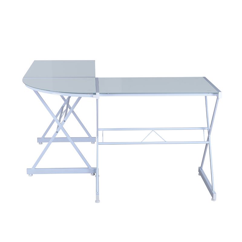 L Shaped Glass Computer Desk White - Techni Mobili