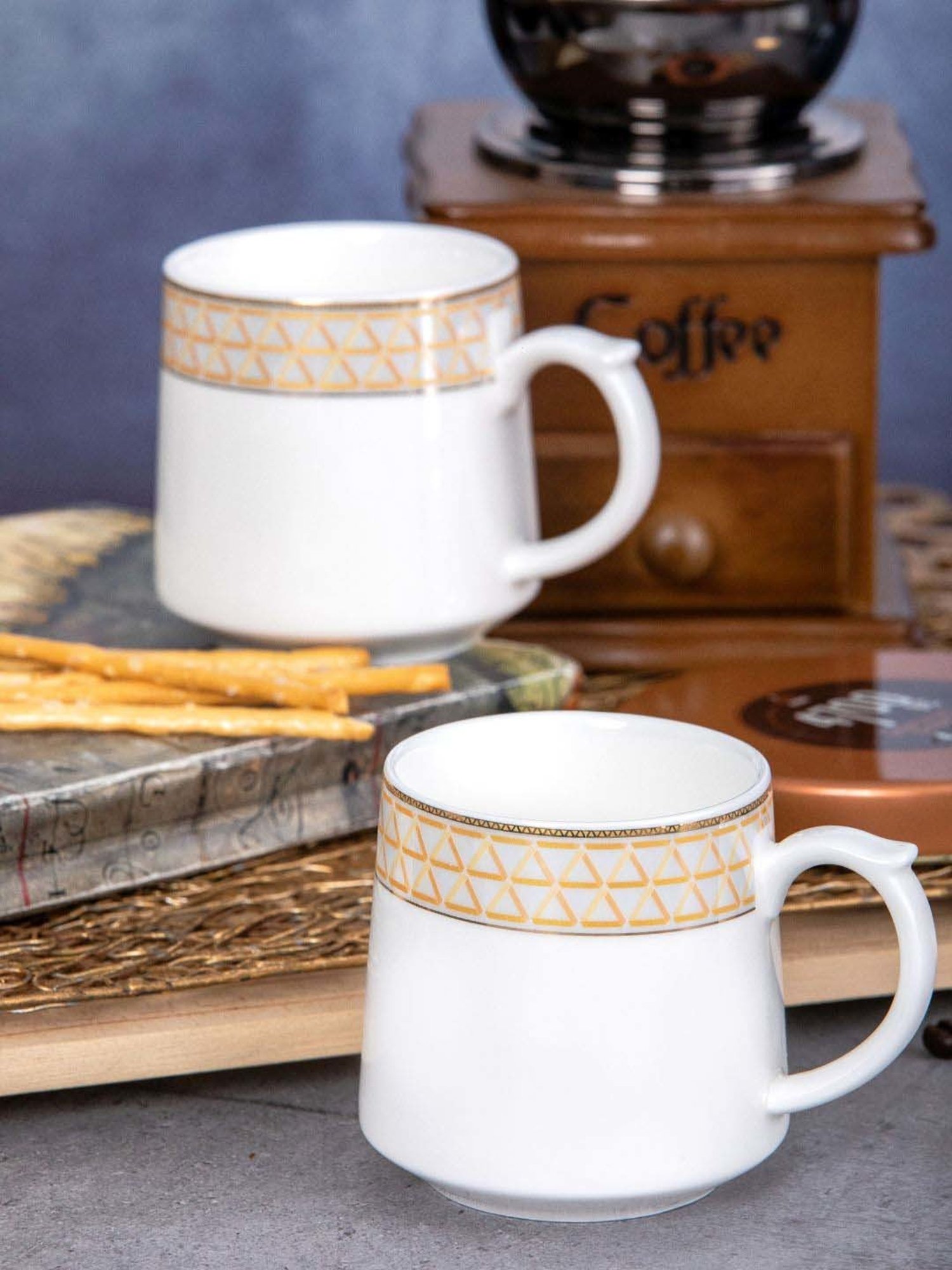 White Gold White & Golden Porcelain Coffee Mug (0.18 L) - Set of 6