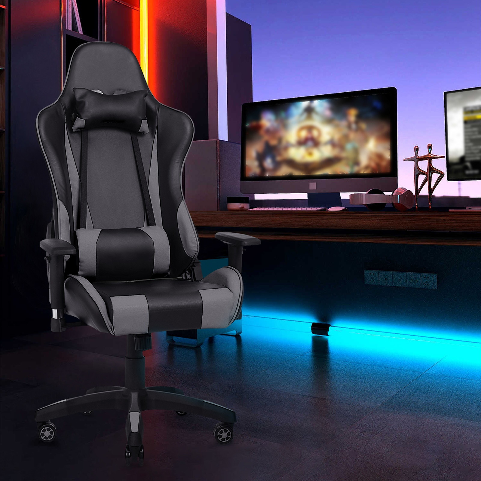 YOUTHUP Racing Style Gaming Chair Adjustable Ergonomic Computer Desk Chair,PU Leather Racing Reclining Swivel High Back Chair with Headrest and Lumbar Support,Pink