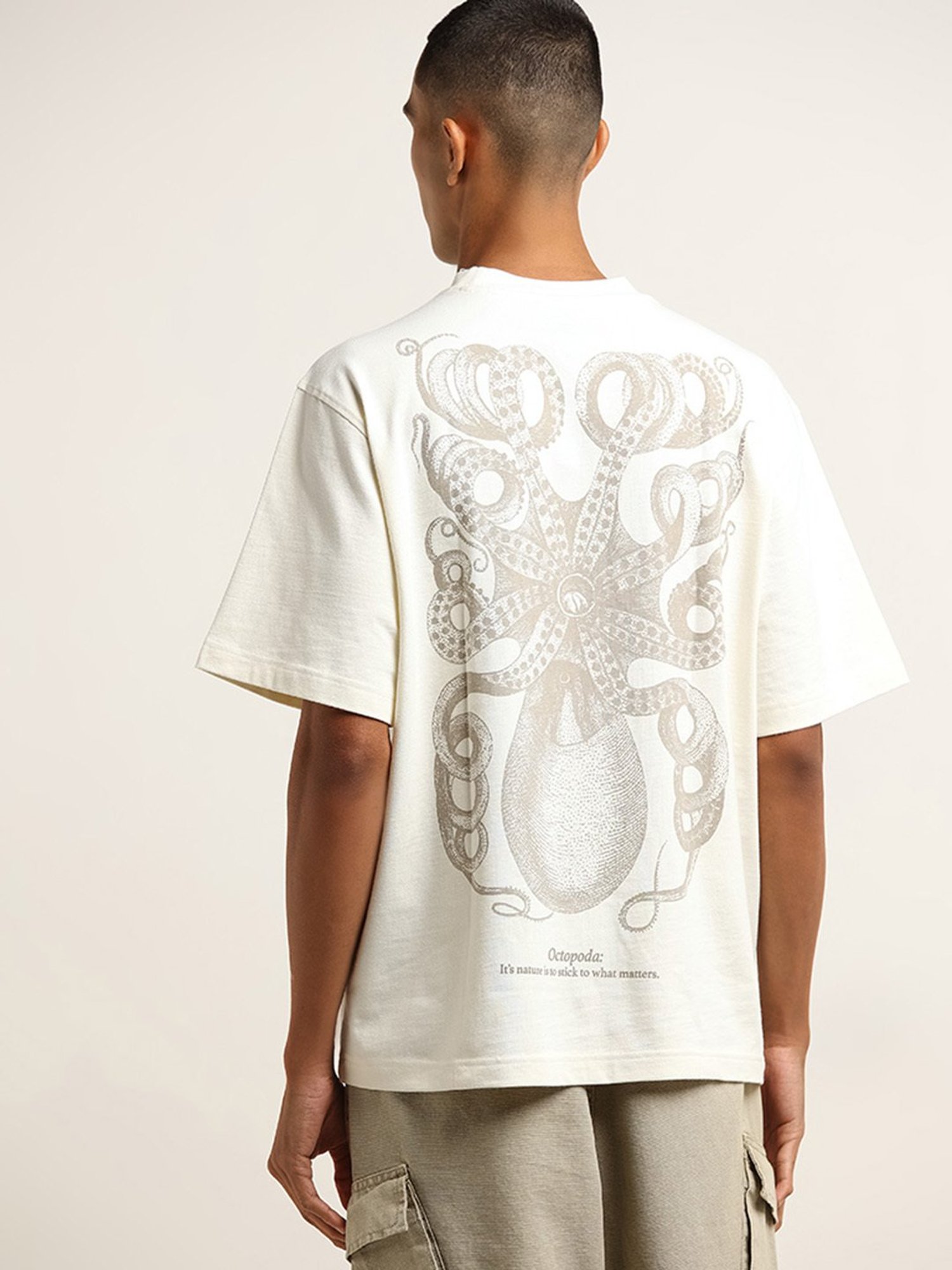 Nuon by Westside White Graphic Printed Relaxed-Fit Cotton T-Shirt