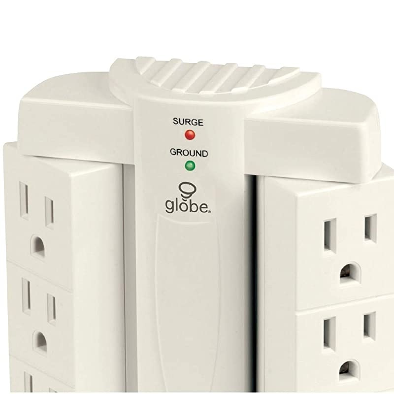 Space Saver Swivel Surge Protector Wall Adapter Tap Grounded Outlets White Finish7732001