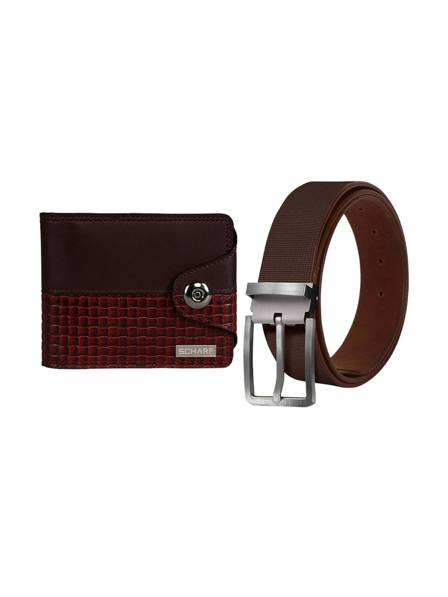 Scharf Brown Leather Set Of Waist Belt And Wallet For Men