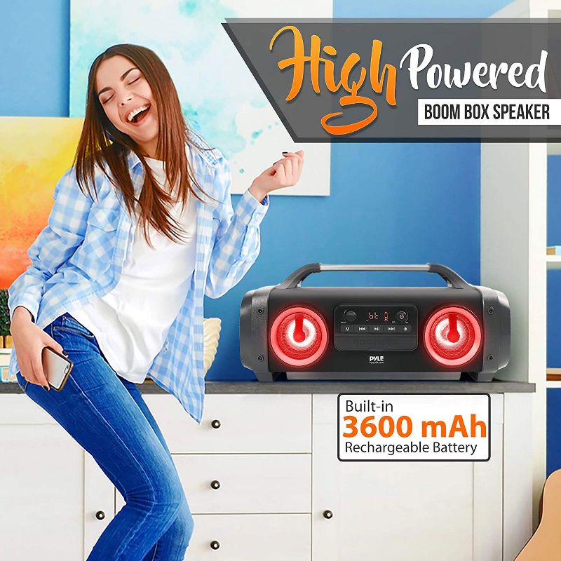Pyle PBMSPG144 500 Watt Bluetooth Portable Boombox Karaoke Speaker System w/ DJ Flashing Party Lights, Aux/USB/Micro SD input, and Handheld Microphone