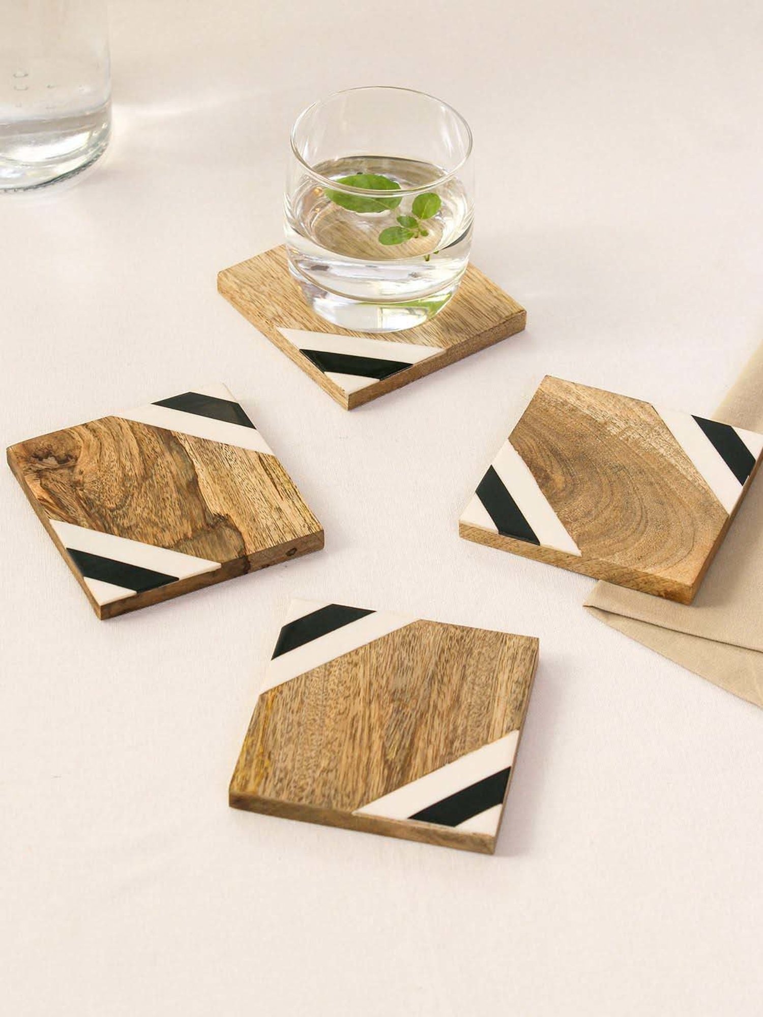 Crayton Hexagon Beige Geometric MDF Coaster - Set of 4