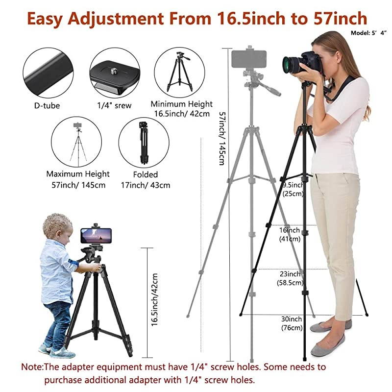 57 inch Phone Tripod  Lightweight Tripod Aluminum Portable Smartphone Tripod with Phone Holder amp Remote Shutter and Carry Bag for Travel amp Video Shooting Black
