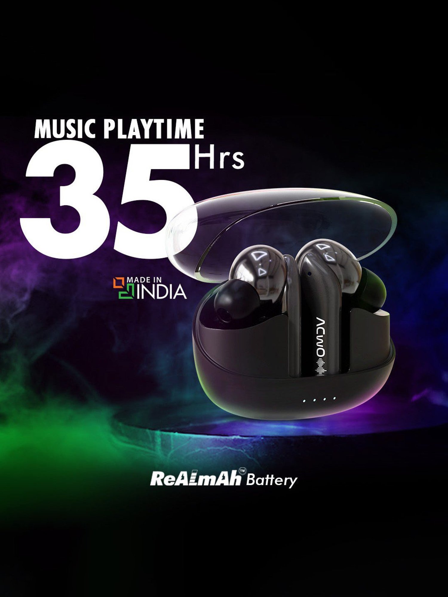 ACwO DwOTS 535 In Ear BT Earbuds with 35H Playtime & BasS BooM X Sound (Jade Black, True Wireless)