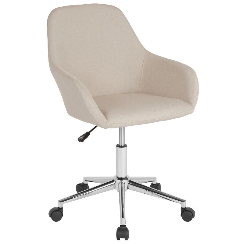 Merrick Lane Home Office Bucket Style Chair with Beige Upholstery and 360 Degree Rotating Swivel On Chrome Frame