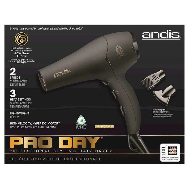 andis Pro Dry Professional Styling Hair Dryer - Black - 1875W