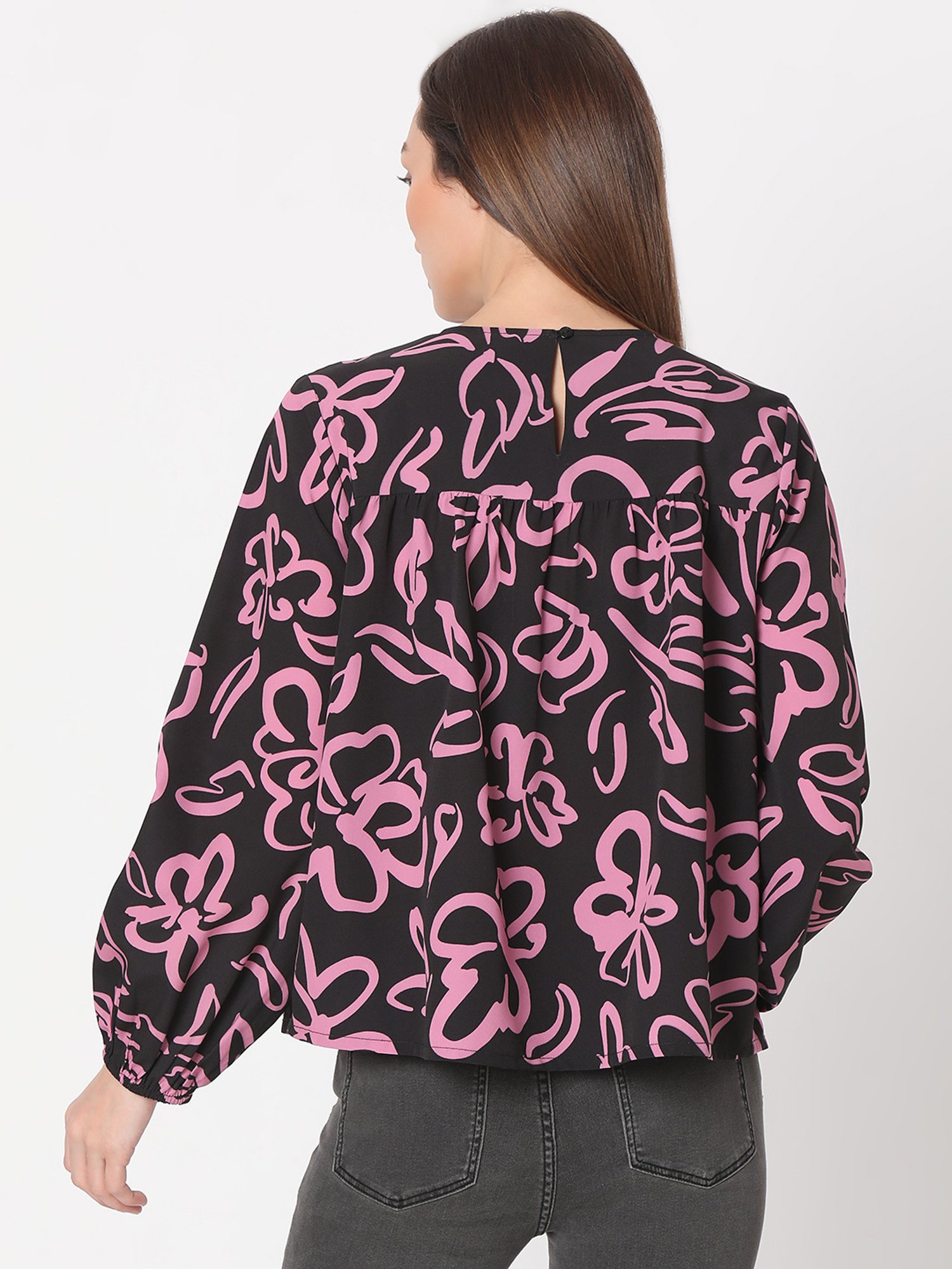 Vero Moda Black & Pink Printed Top