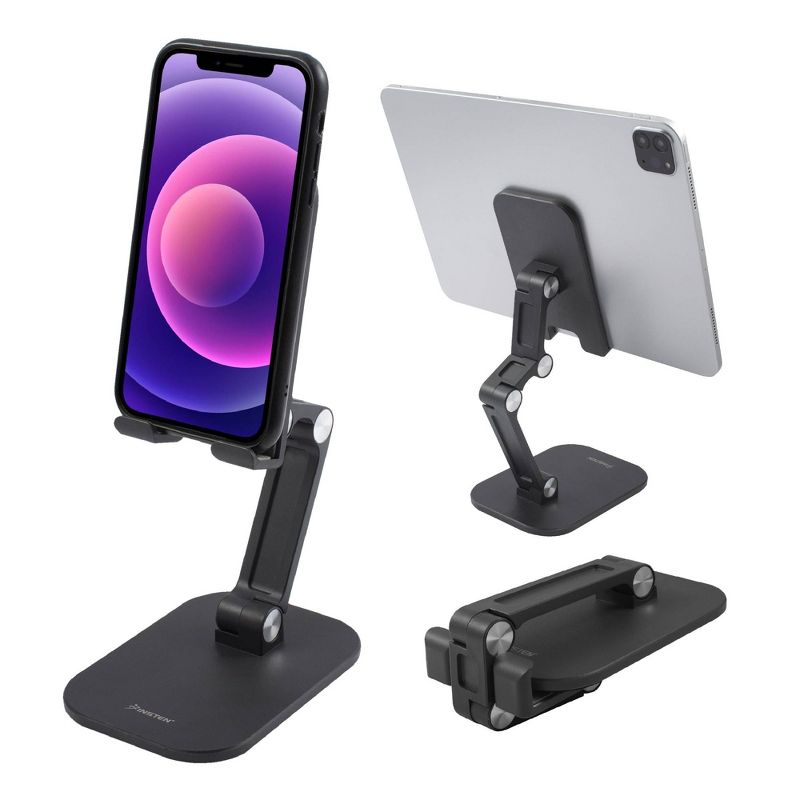 Insten Cell Phone Stand for Desk, Aluminum Foldable Holder, Height & Angle Adjustable Ergonomic Mount For Smartphones iPhone iPad Tablet, Black