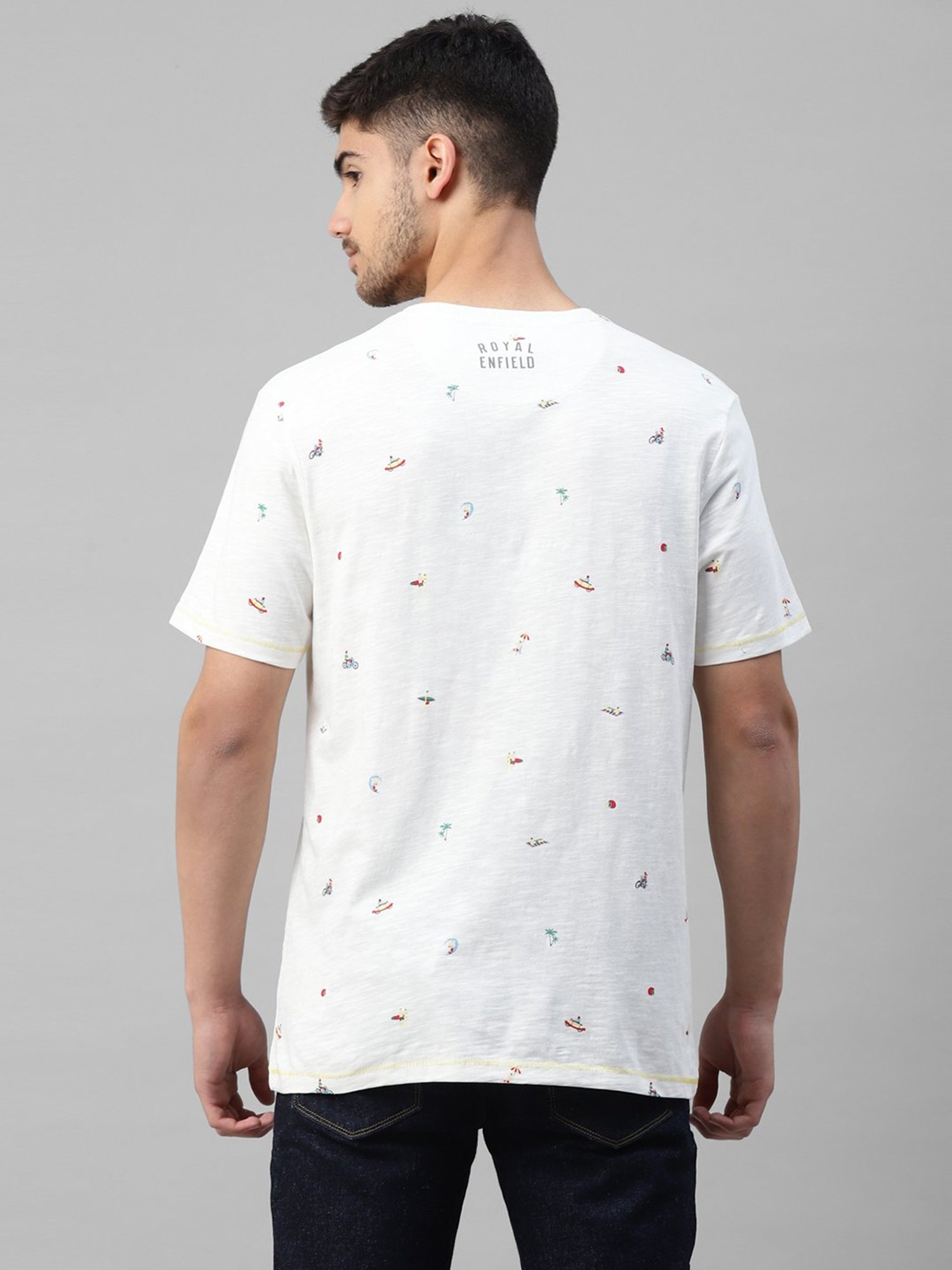 Royal Enfield White Regular Fit Beach AOP T-Shirt