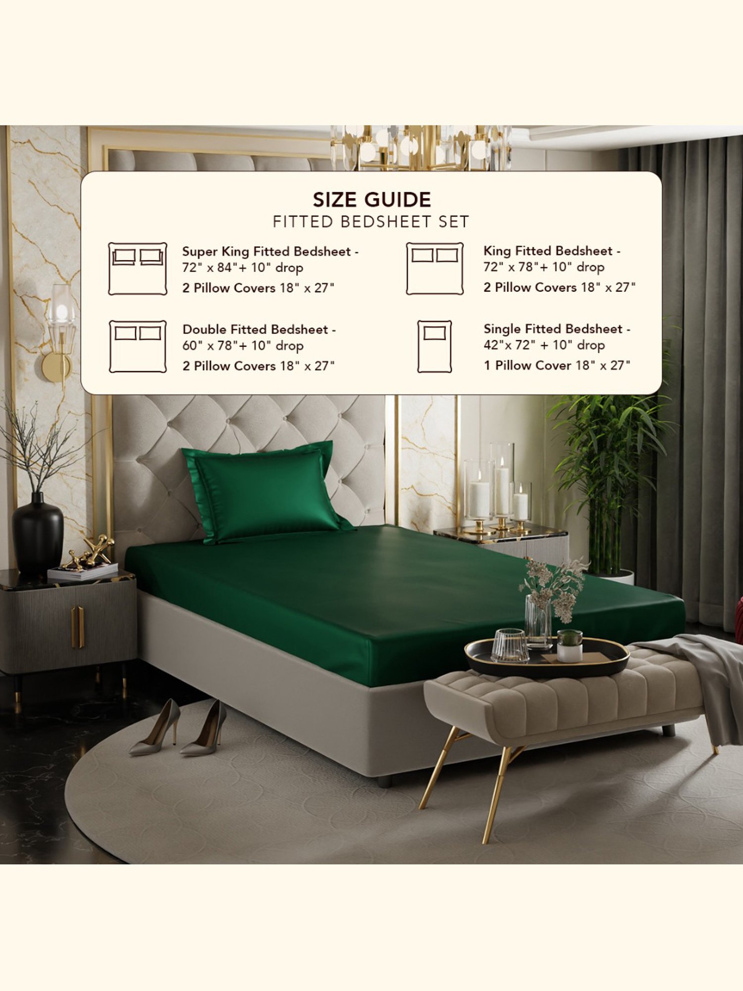 Stoa Paris Dark Green 300 TC Polyester Single Fitted Sheet with 1 Pillow Cover