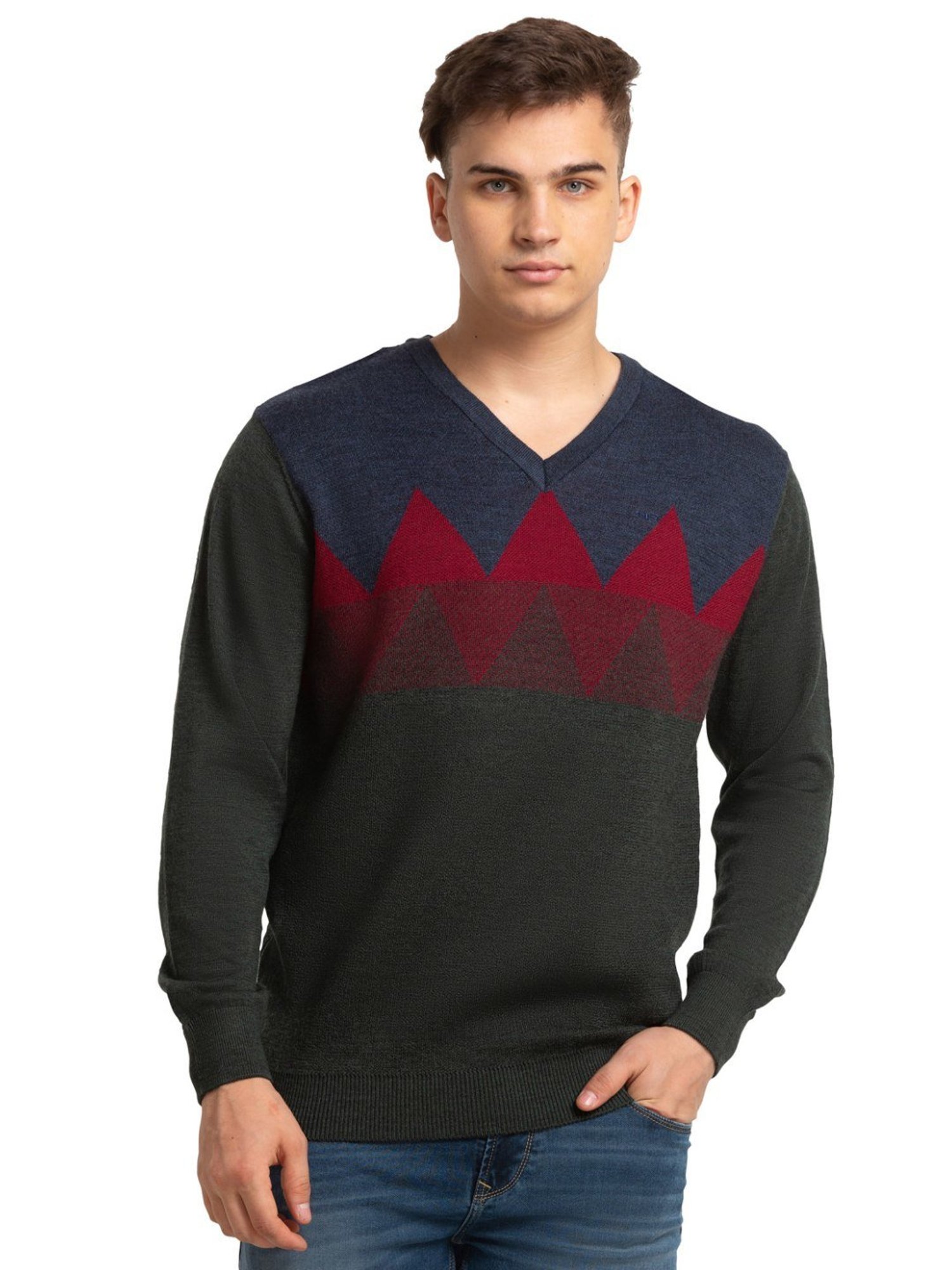 ColorPlus Beige Tailored Fit Self Pattern Sweater