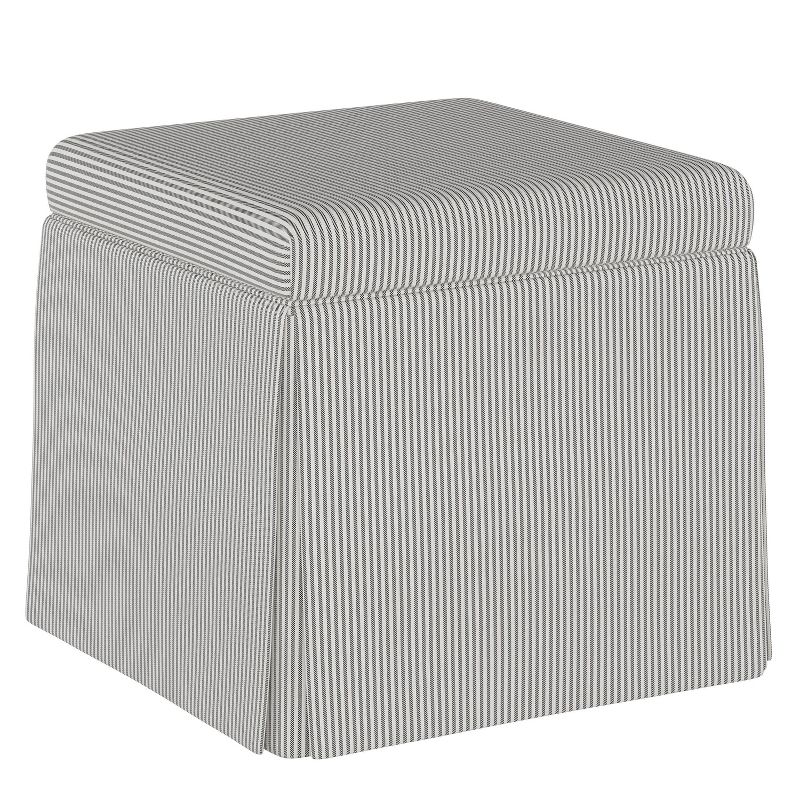 Skirted Storage Ottoman Oxford Stripe Charcoal - Skyline Furniture
