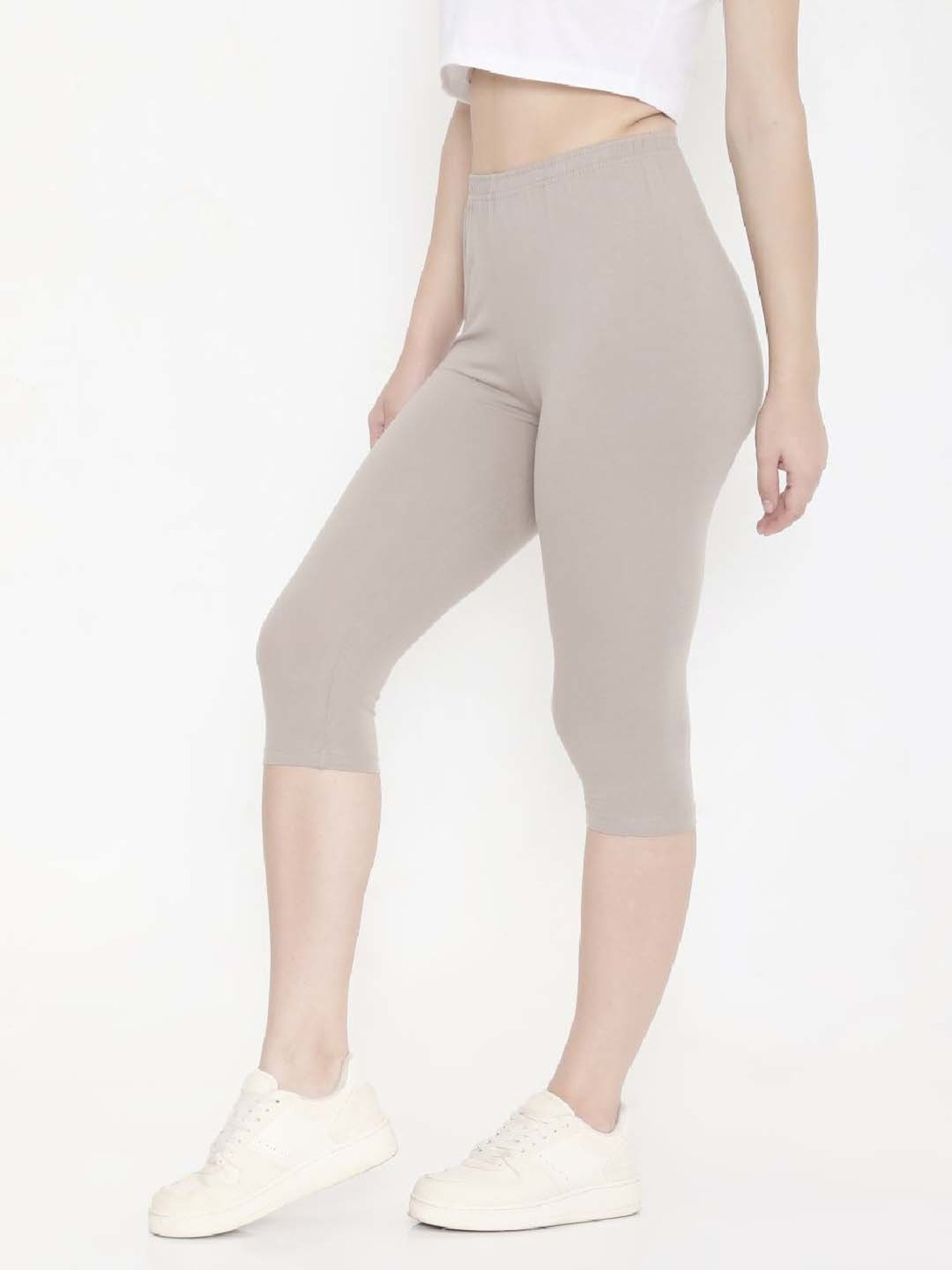 FEELINGS Warm Grey Cotton Plain Capris