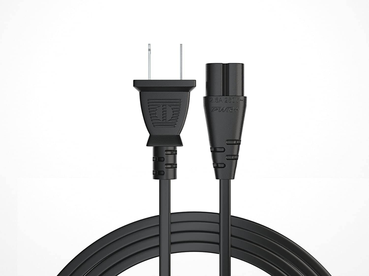 Pwr AC Cable Replacement Power Cord 2 Prong 6 Feet (Black)