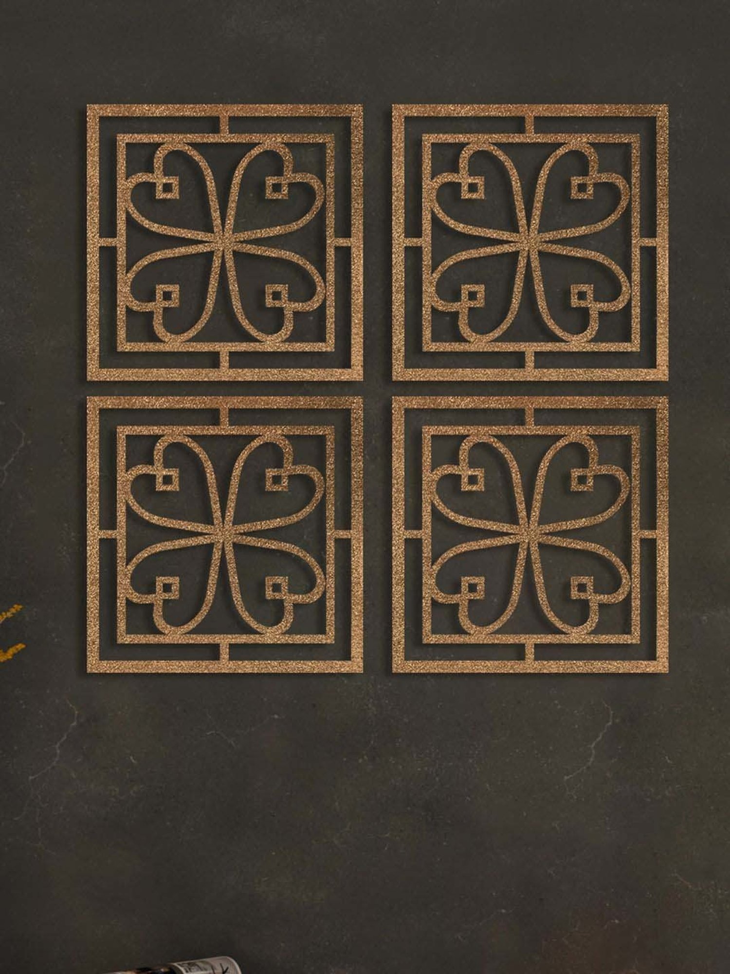 Art Street Gold Mdf Jharokha Jali Square Hanging Ornaments Wall Art - Set of 4