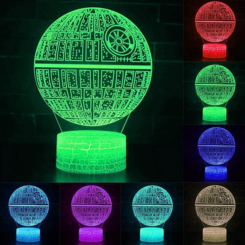 3D Illusion Star Wars Night Light Three Pattern Death StarMillennium FalconStarships Interstellar 7 Color Change Decor Lamp Desk Table Night Light Lamp for Kids Children Holiday Gift