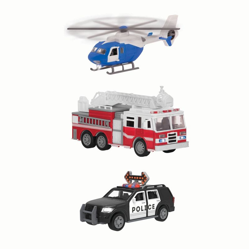 DRIVEN – Small Toy Emergency Vehicle Set – Micro Rescue Fleet - 3 pk