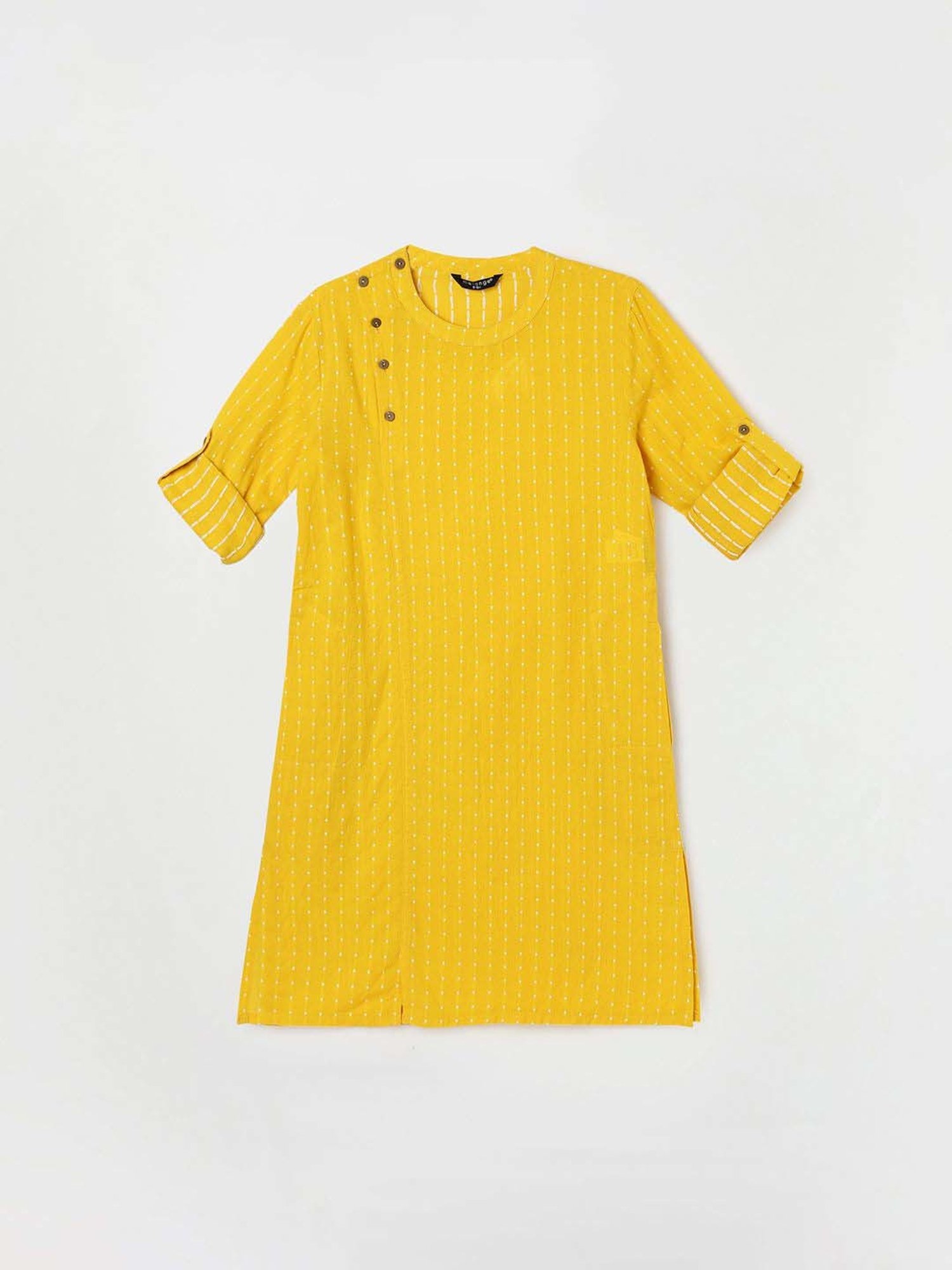 Melange by Lifestyle Kids Yellow & White Cotton Printed Full Sleeves Kurta Set
