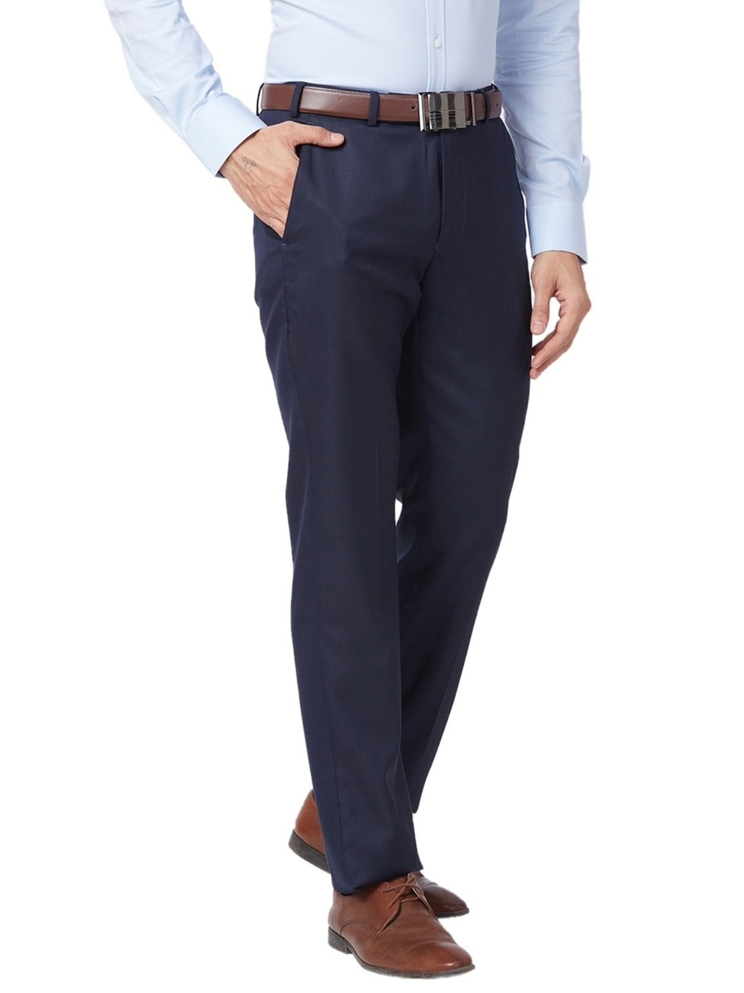 Park Avenue Blue Classic Fit Texture Trousers