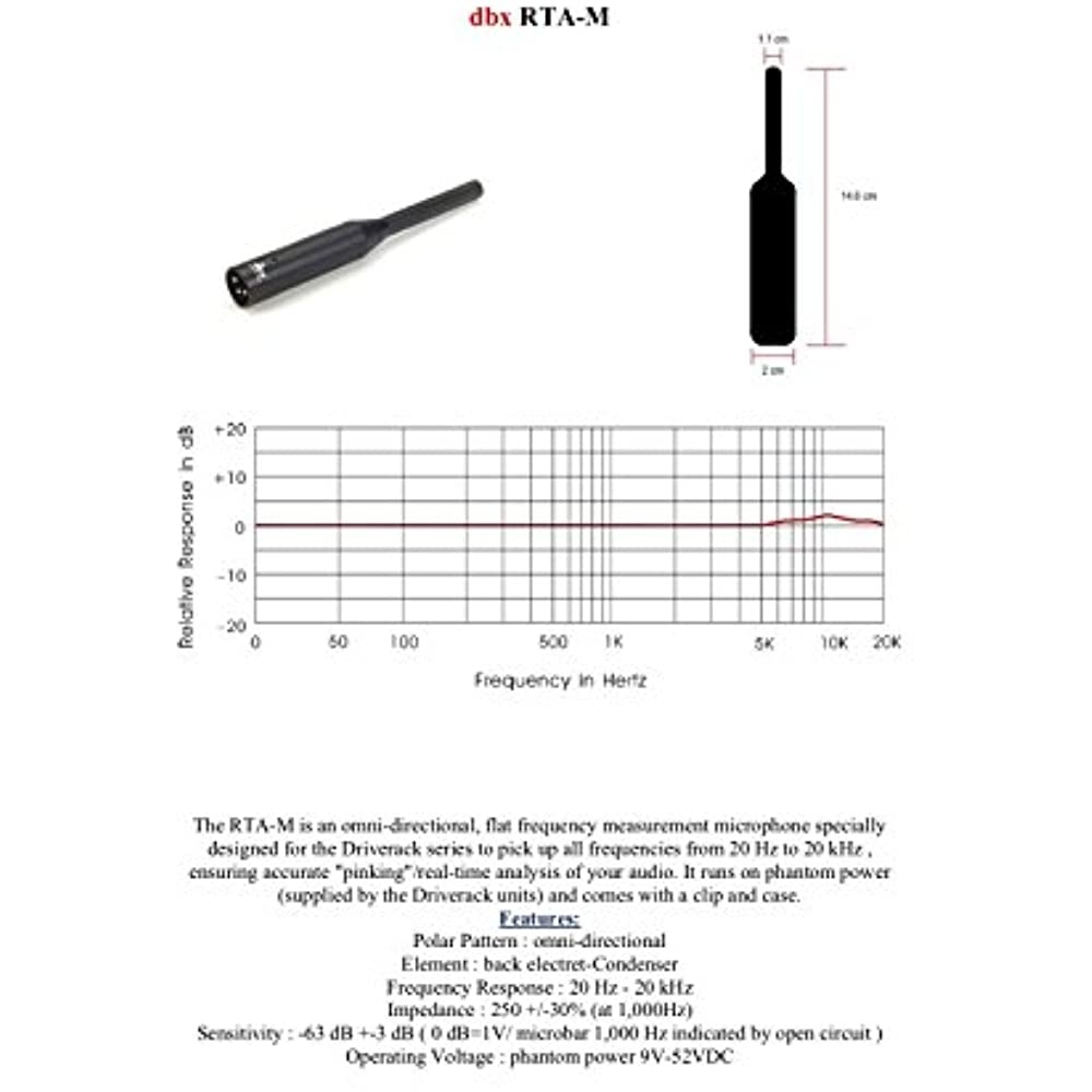 DBX RTA-M - Reference Microphone Real Time Audio Analyzing Mic Perfect for DriveRack PA, DriveRack PA+, 260