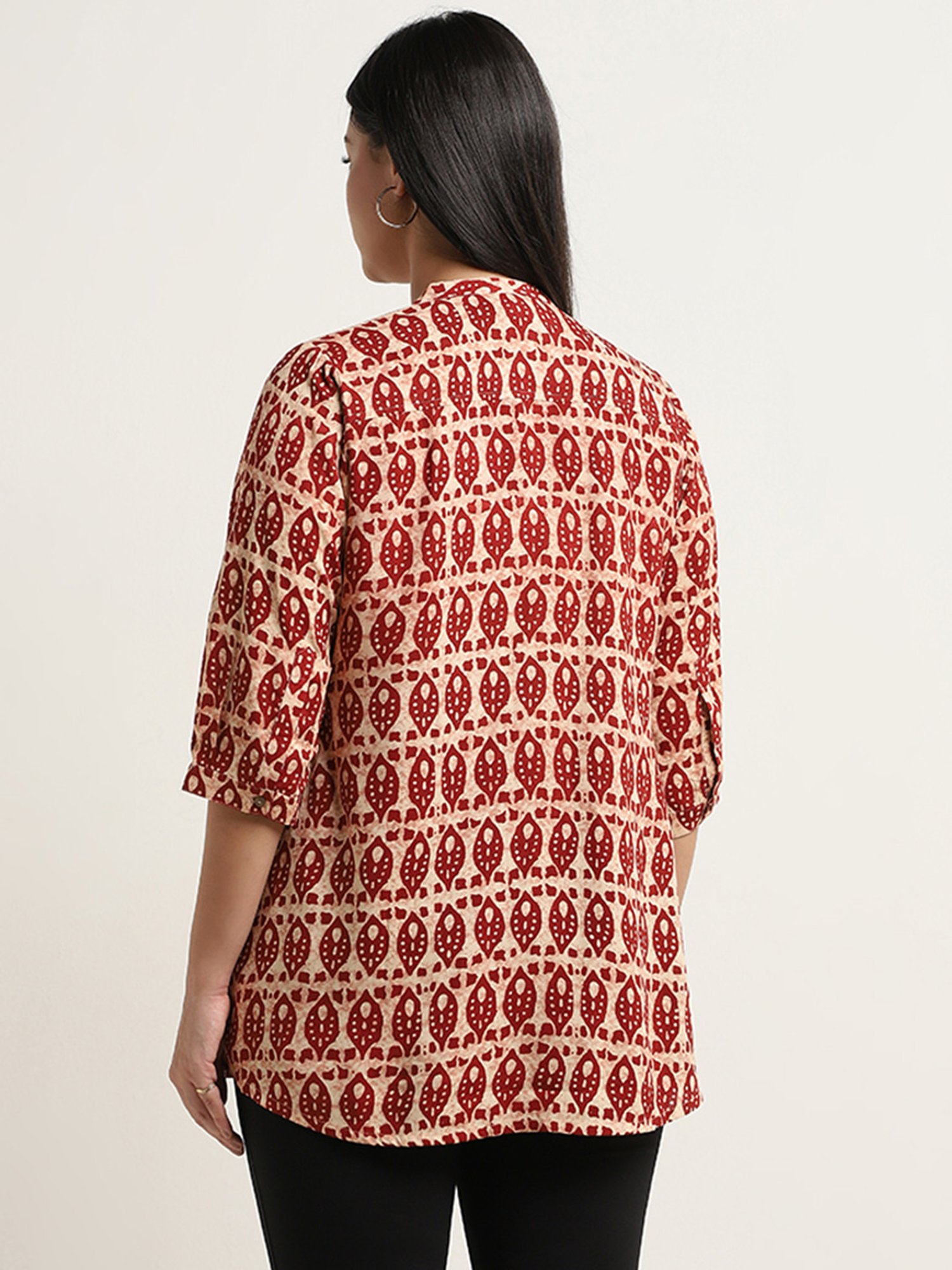 Diza by Westside Maroon Geometrical Design Straight Kurti