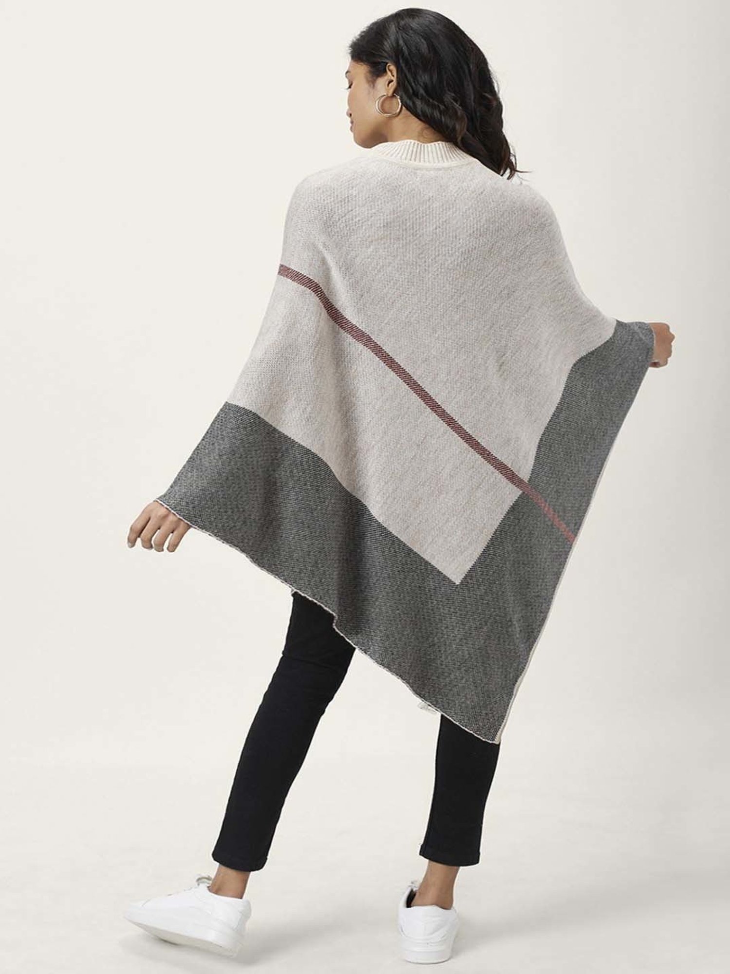 Honey by Pantaloons Beige Jacquard Pattern Poncho