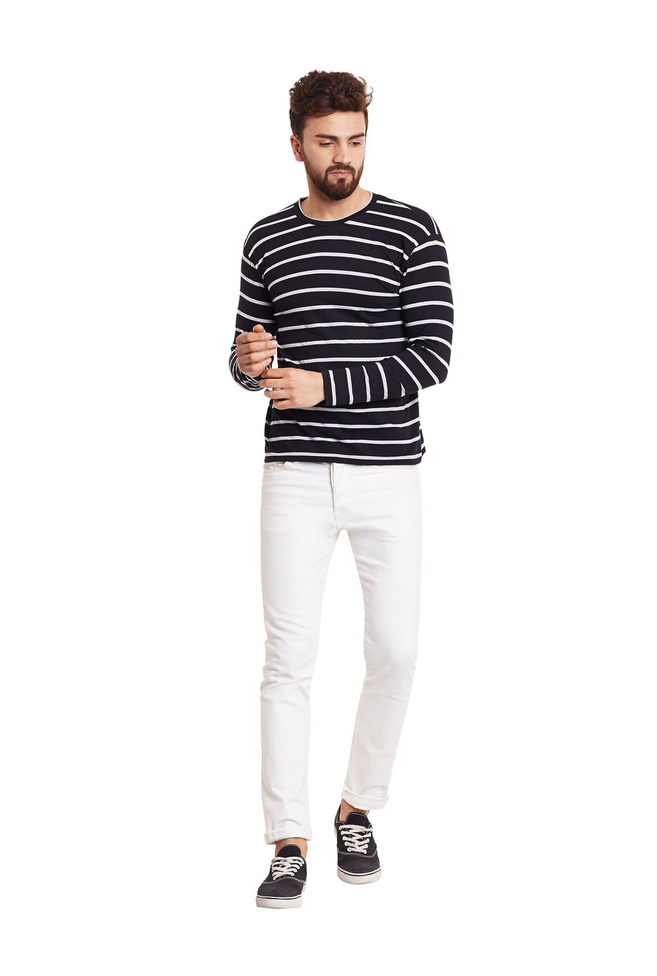 Hypernation Black Striped Round Neck T-Shirt