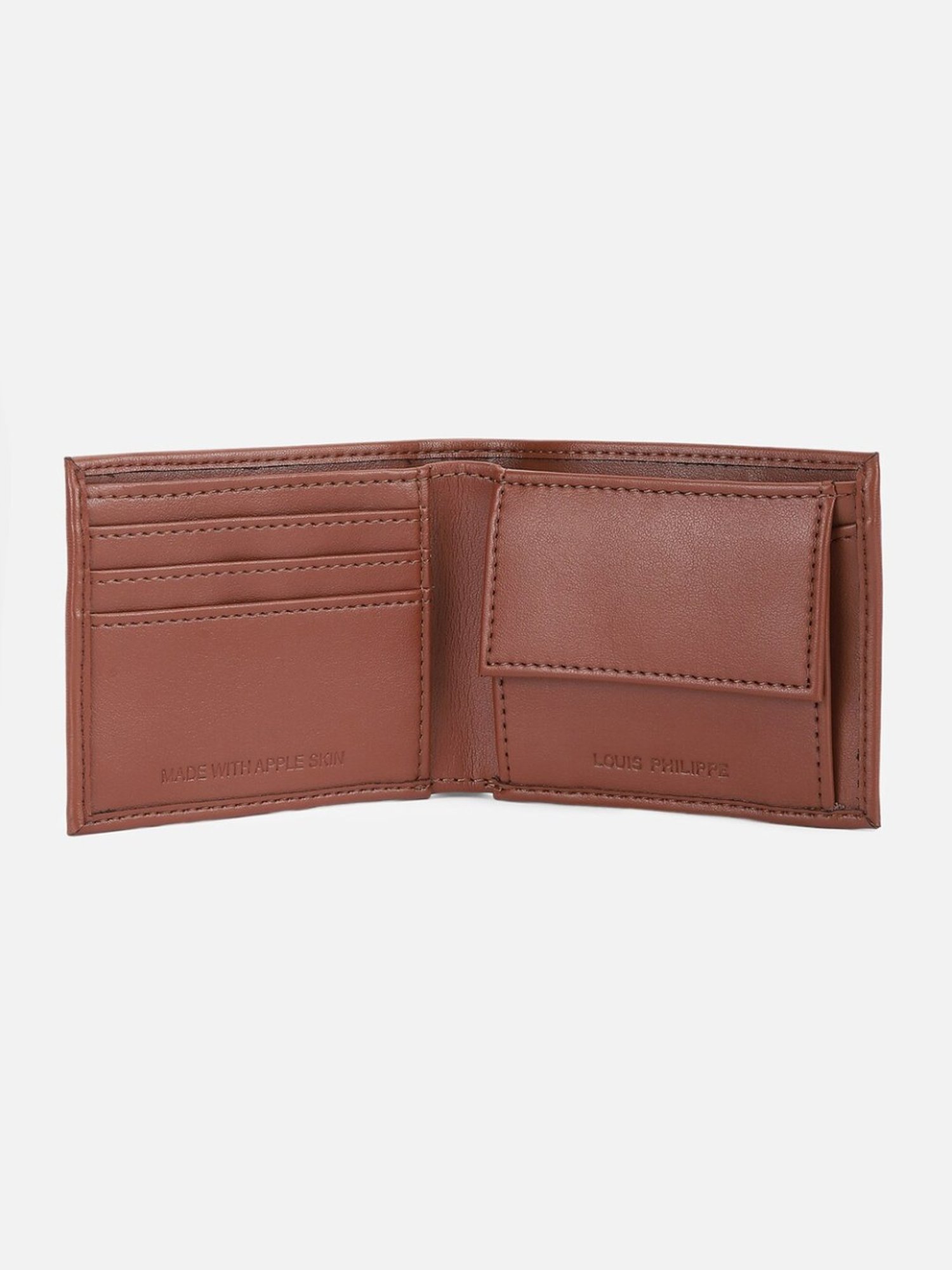 Louis Philippe Brown Leather Solid Bi-Fold Wallet