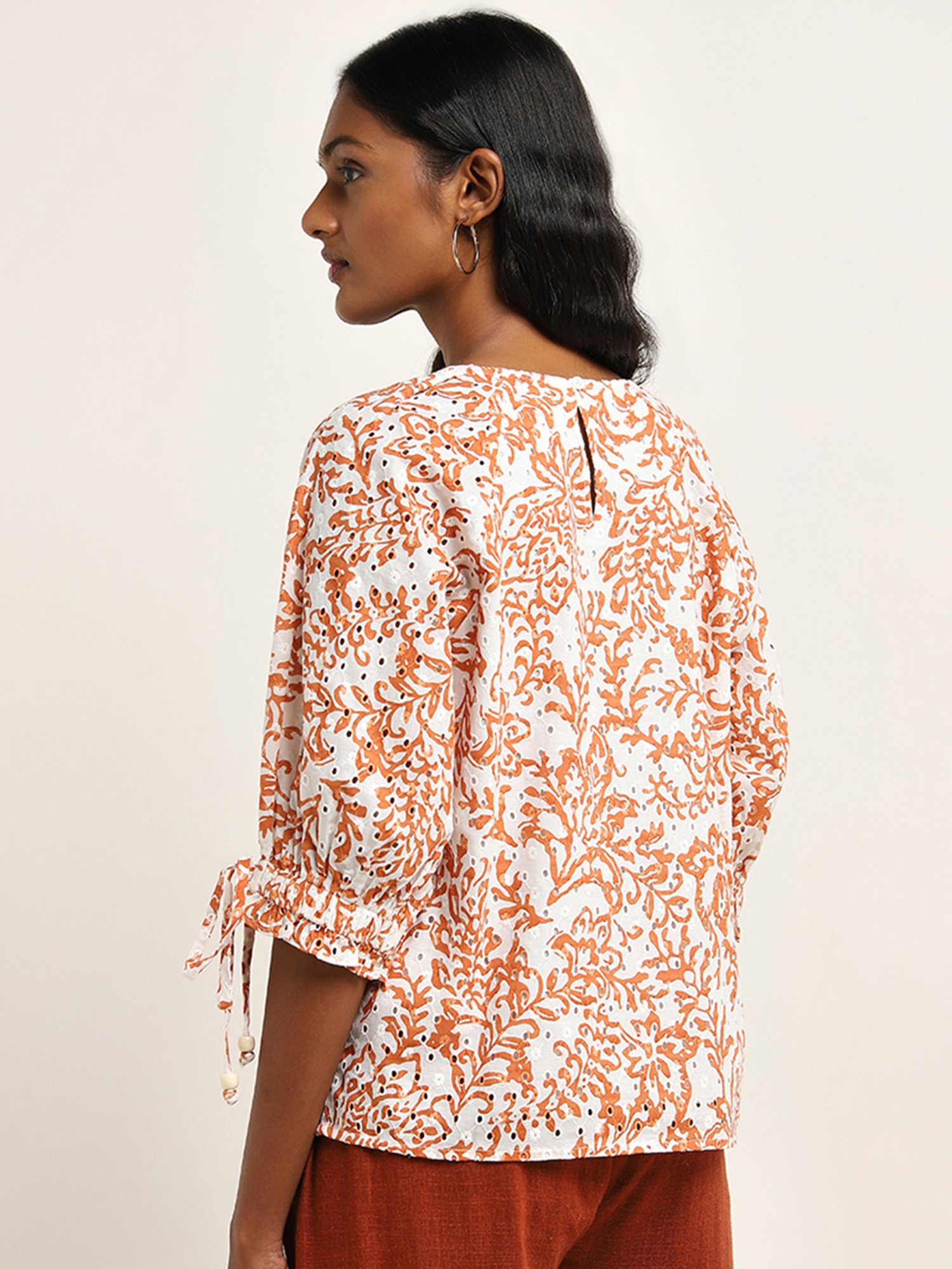 LOV by Westside Off-White Schiffli Design Cotton Top