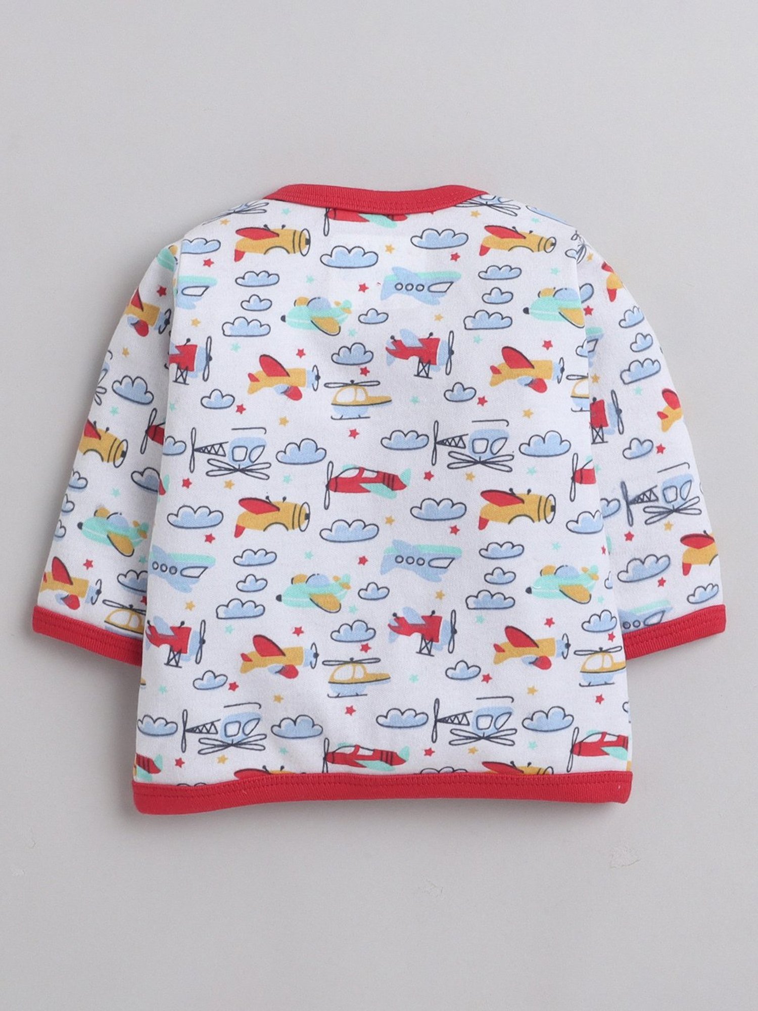 Bumzee Kids Red & White Printed Full Sleeves Jhablas (Pack Of 3)