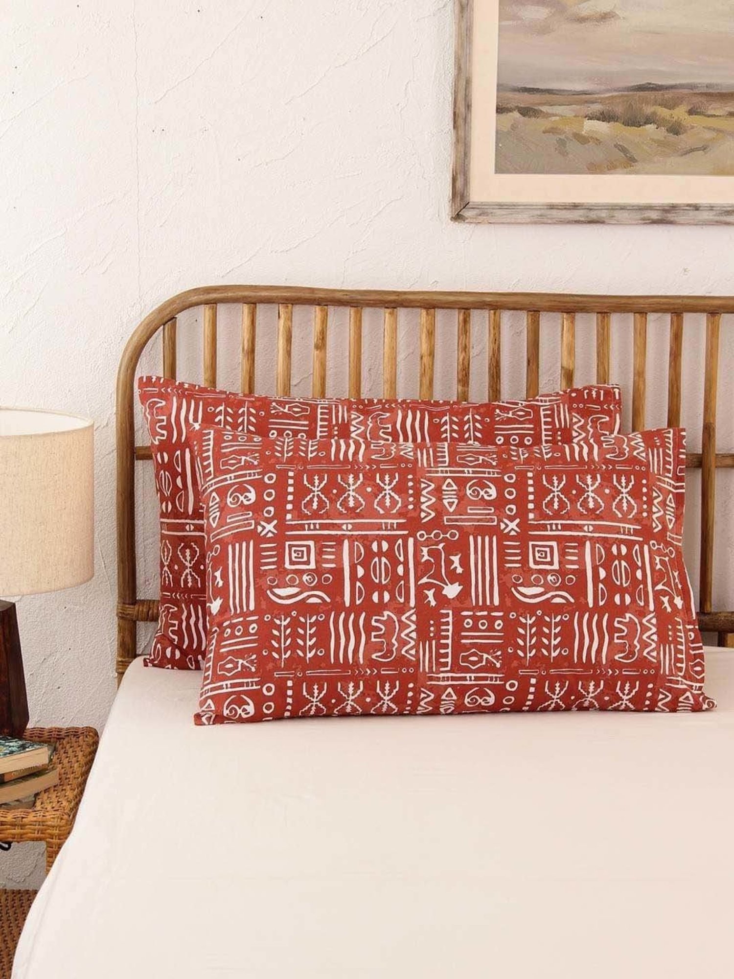 House This Gamathi Rust Cotton 144 TC Pillows - Set of 2
