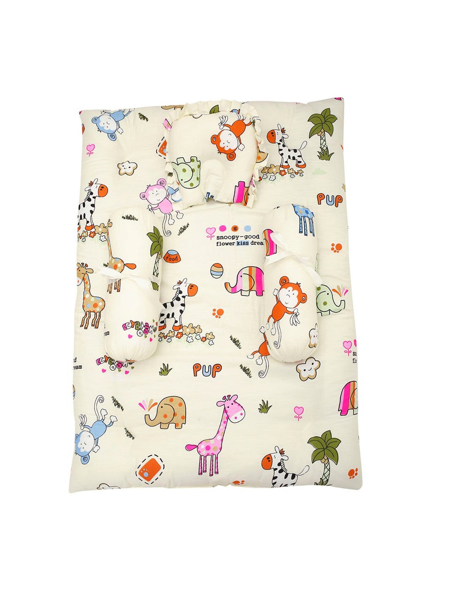 Baby Moo I Love Animals Cream Mattress Set with Neck Pillow and Bolsters