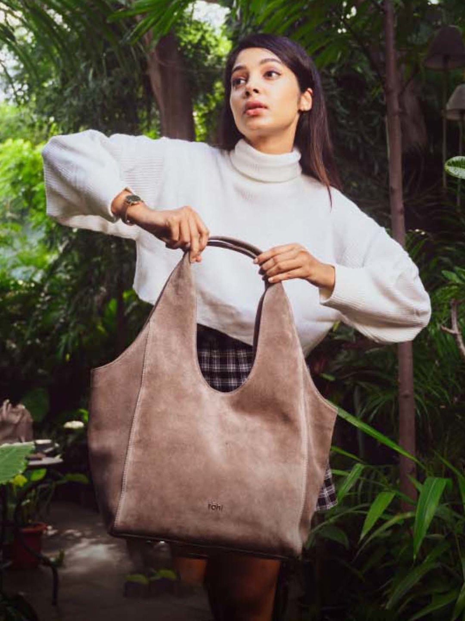 Tohl Grey Solid Large Hobo Handbag