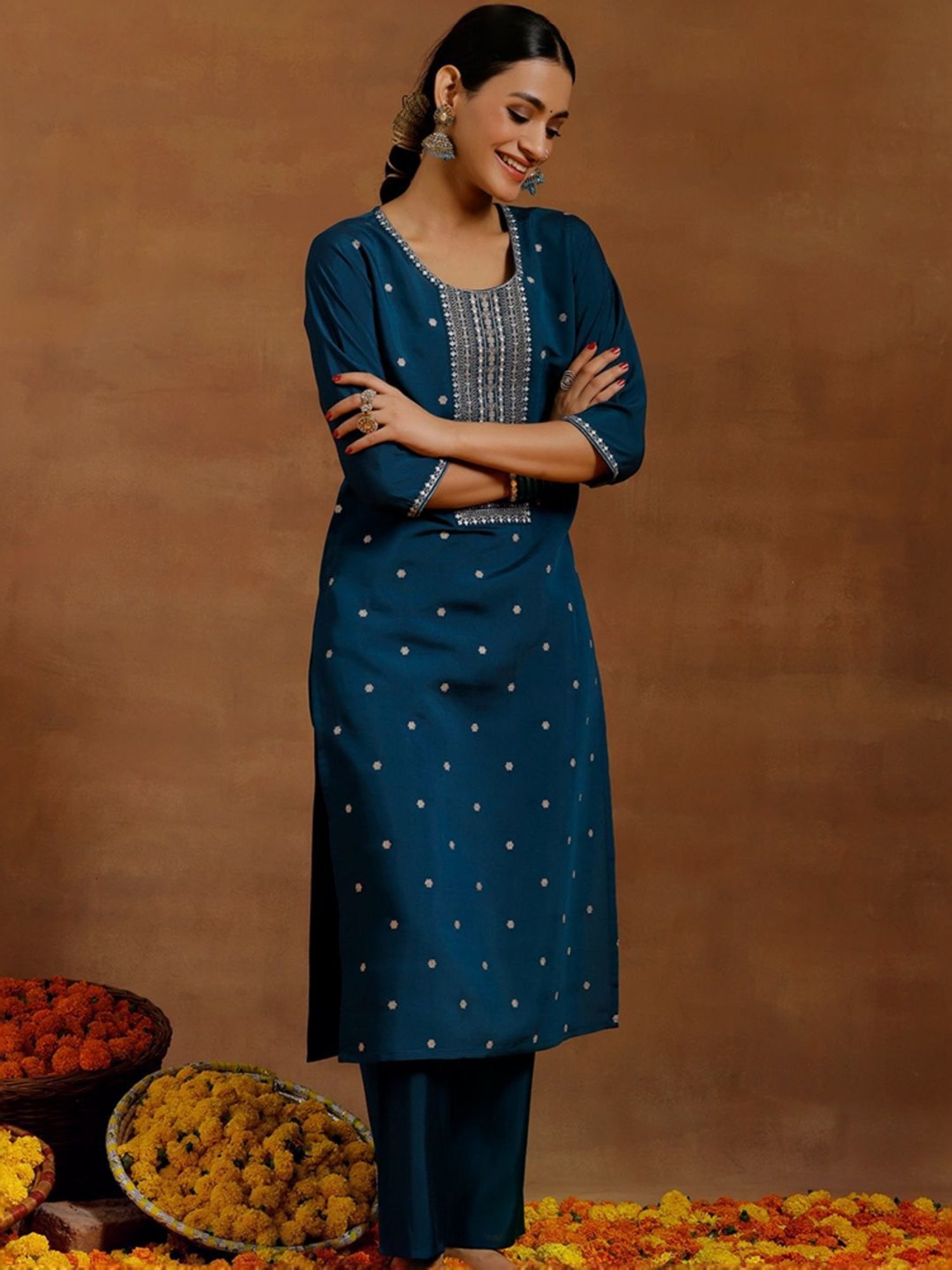 Libas Blue Embroidered Kurta Pant Set