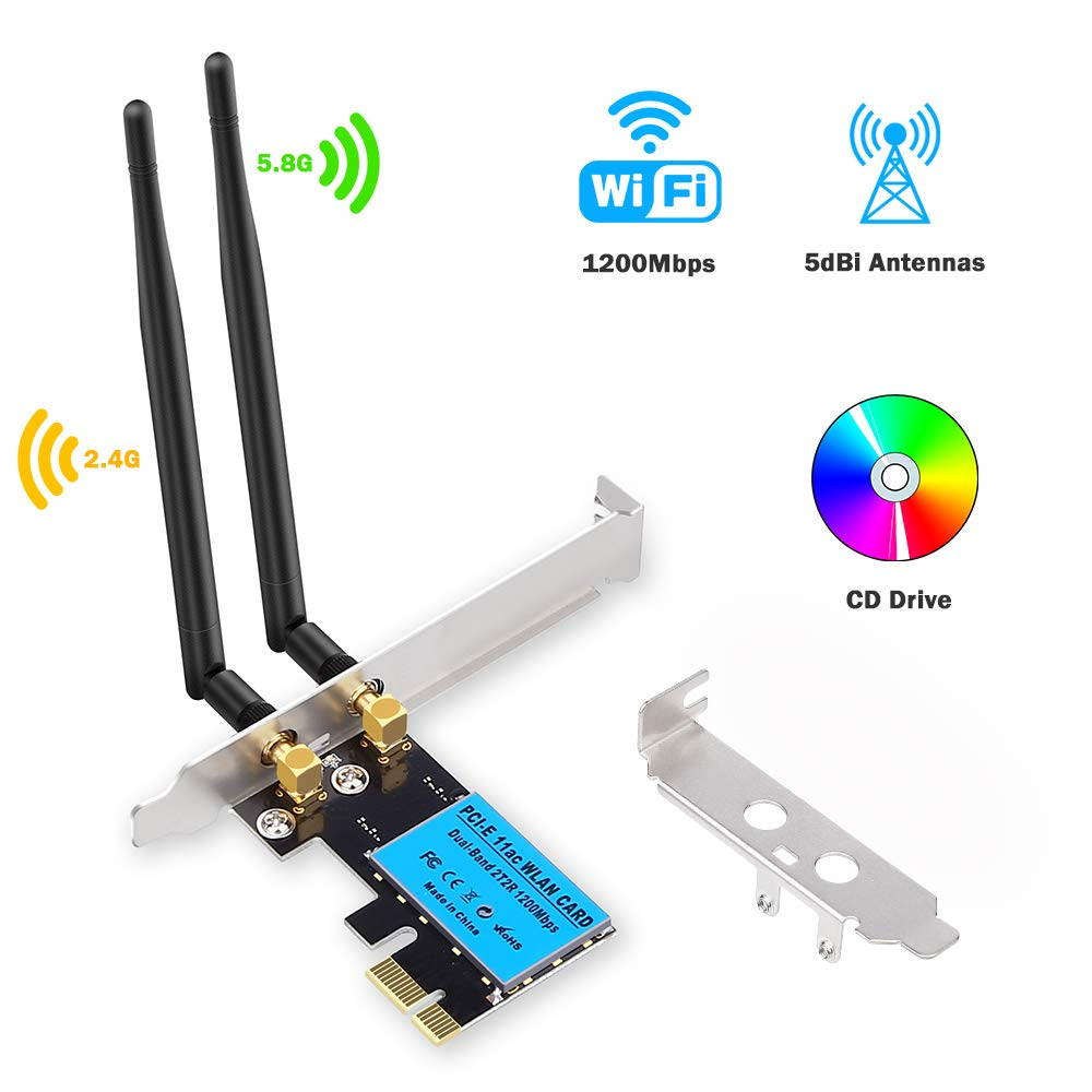 Plugadget AC1200 802.11AC PCI Express Wi-Fi Adapter, Dual Band 2.4 GHz 300 Mbps + 5 GHz 867 Mbps Wireless Network PCIe Card Including Low-profile Bracket, Support Windows XP / 7 / 8.1 / 10