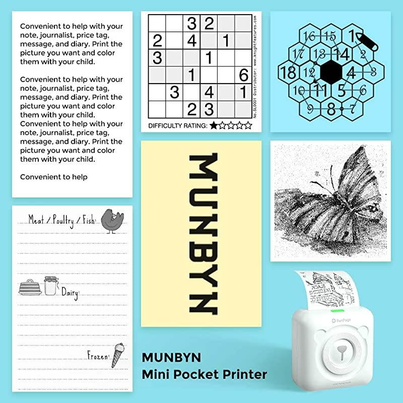 Mini Portable Printer, Pocket Bluetooth Wireless Photo Printer for Mobile Phone - Peripage Printer on Android iOS Windows-Thermal Printer for Mothers Gifts,Child Home Office Students.