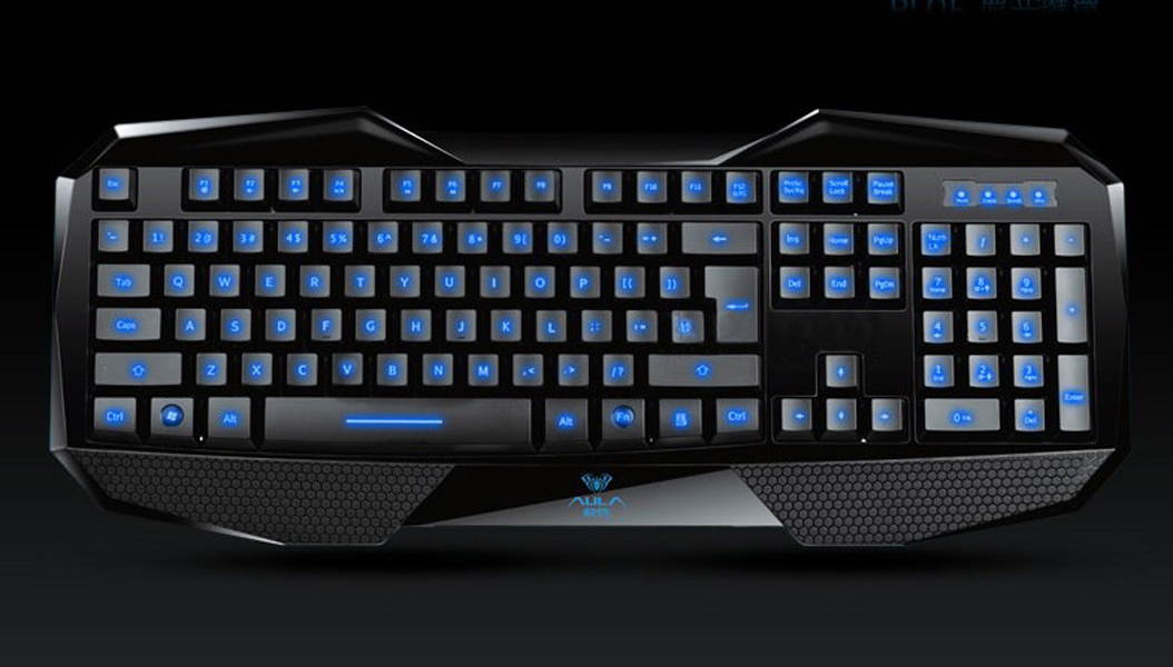 AULA LED Illuminated Ergonomic USB Multimedia Blue Backlight Backlit Gaming Keyboard Support OS Windows 98/2000/ME/XP 32bit Vista/Win7 32/64bit/Mac