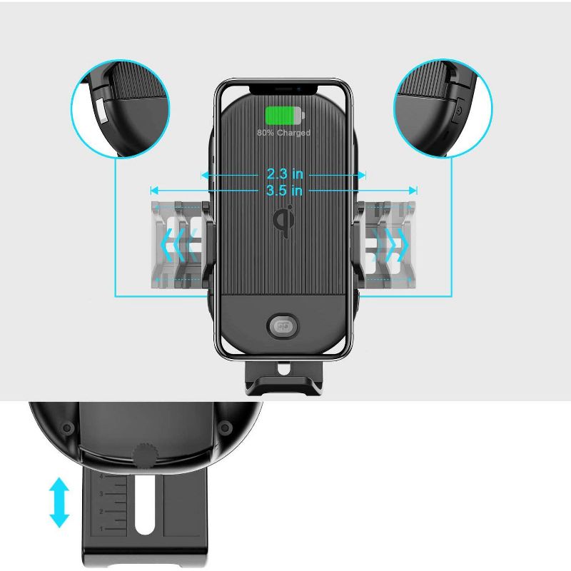 Letscom Wireless Car Charger,15W Qi Fast Charging Car Mount Charger Auto-Clamping Air Vent Phone Holder - Black