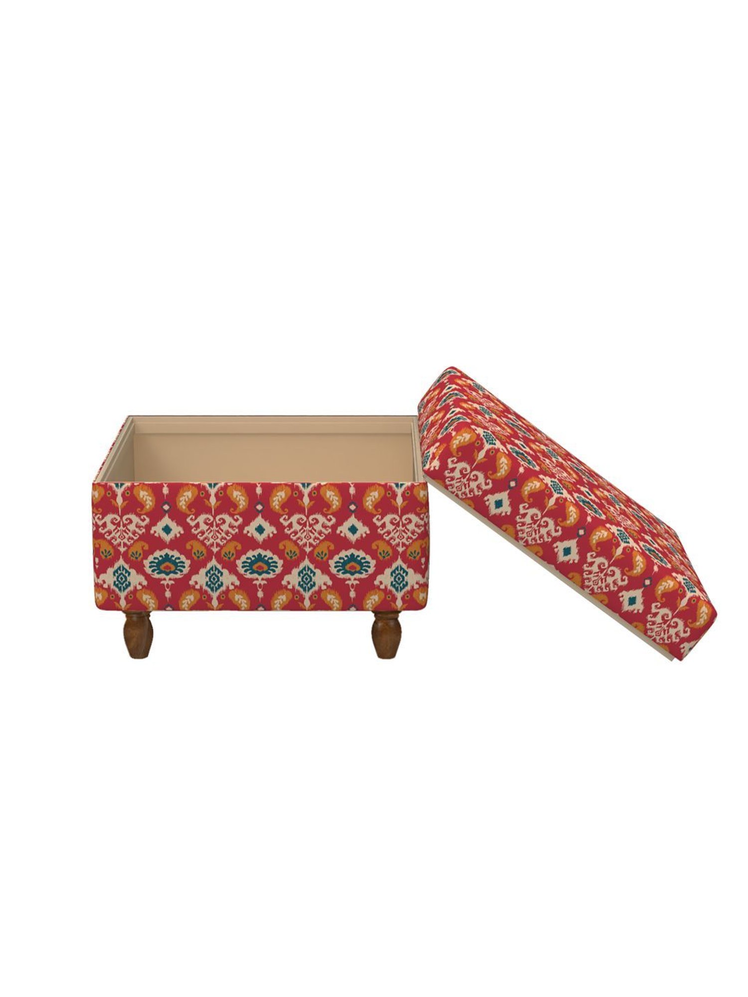 Chumbak Ikat Red Mango Wood Modern Trunk Storage Ottoman