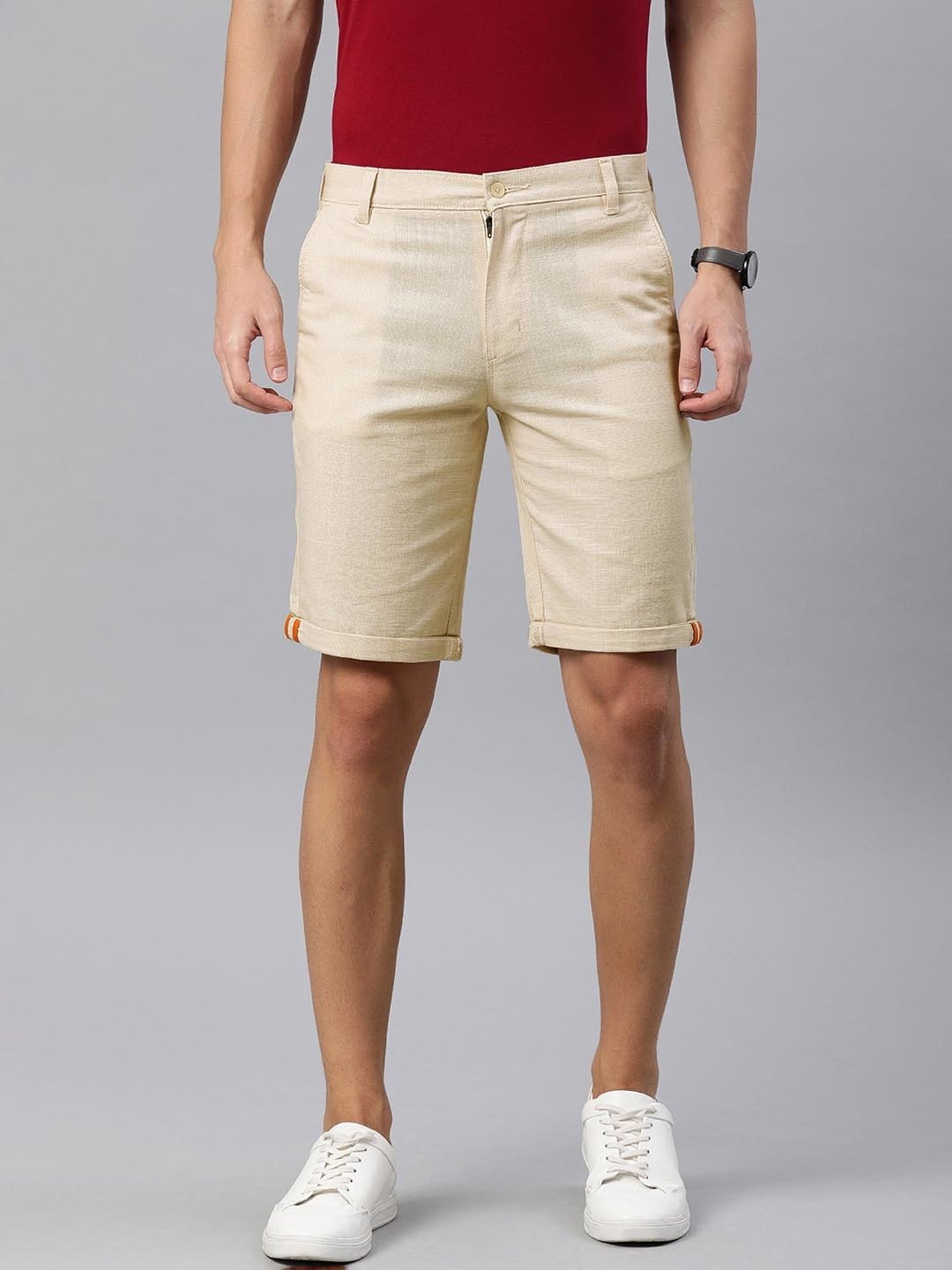 IVOC Beige Regular Fit Cotton Shorts